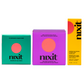 A photo of the boxes of the nixit menstrual cup wipes, nixit disc-style menstrual cup in a purple box and nixit menstrual cup cleanser and vaginal wash