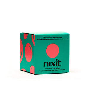 Photo of teal nixit wipes box (15 per pack) - convenient menstrual cup wipes for keeping your period cup clean on-the-go