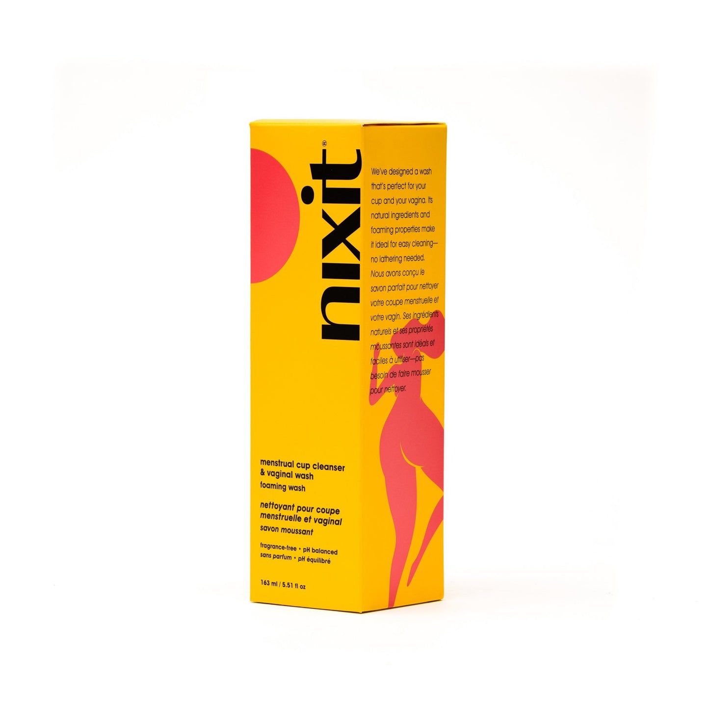 Product photo of nixit menstrual cup cleanser and vaginal wash inside product box