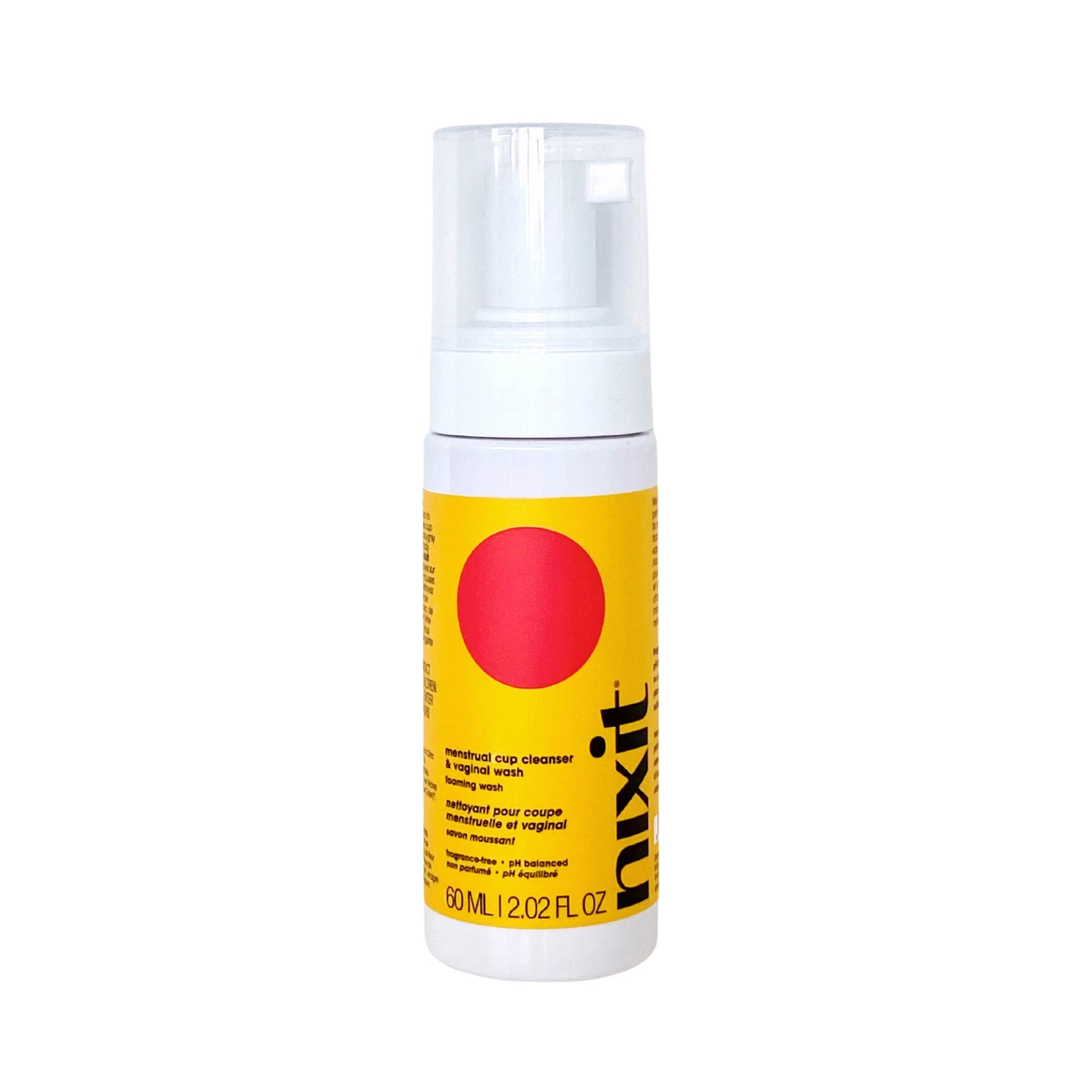 An image of the travel size (60ml) version of the menstrual cup cleanser and vulva wash